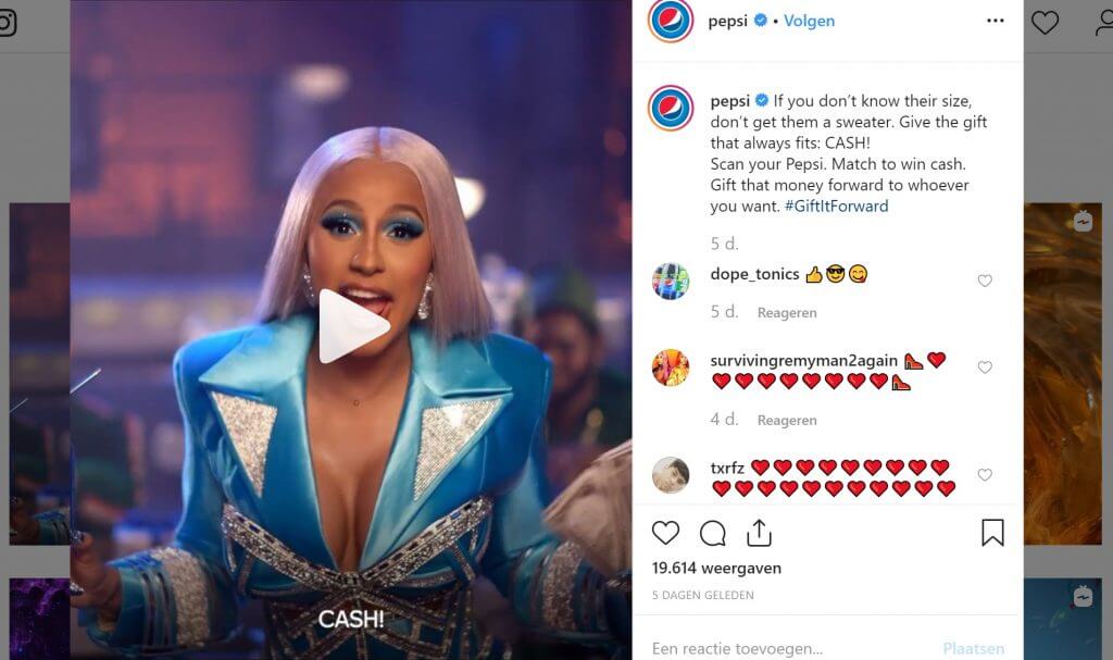 Pepsi cash holiday Cardi B Instagram