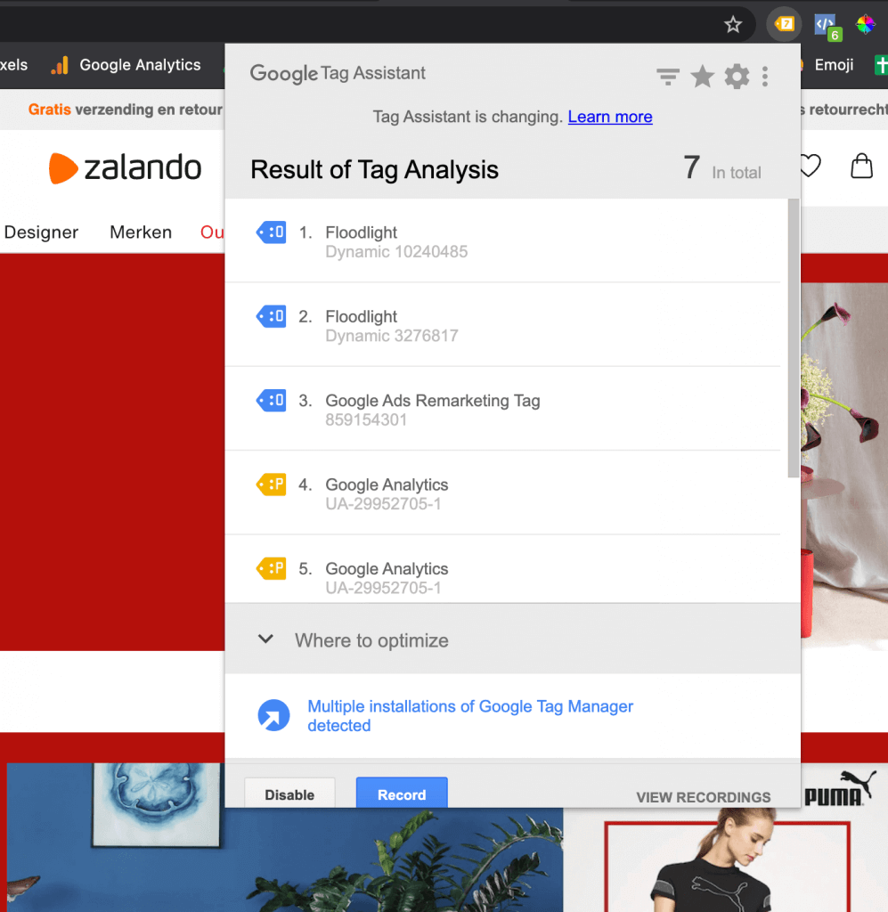Google Chrome-extensie Google Tag Assistant
