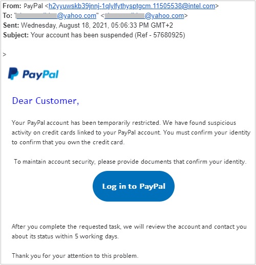 Phishing e-mail voorbeeld PayPal