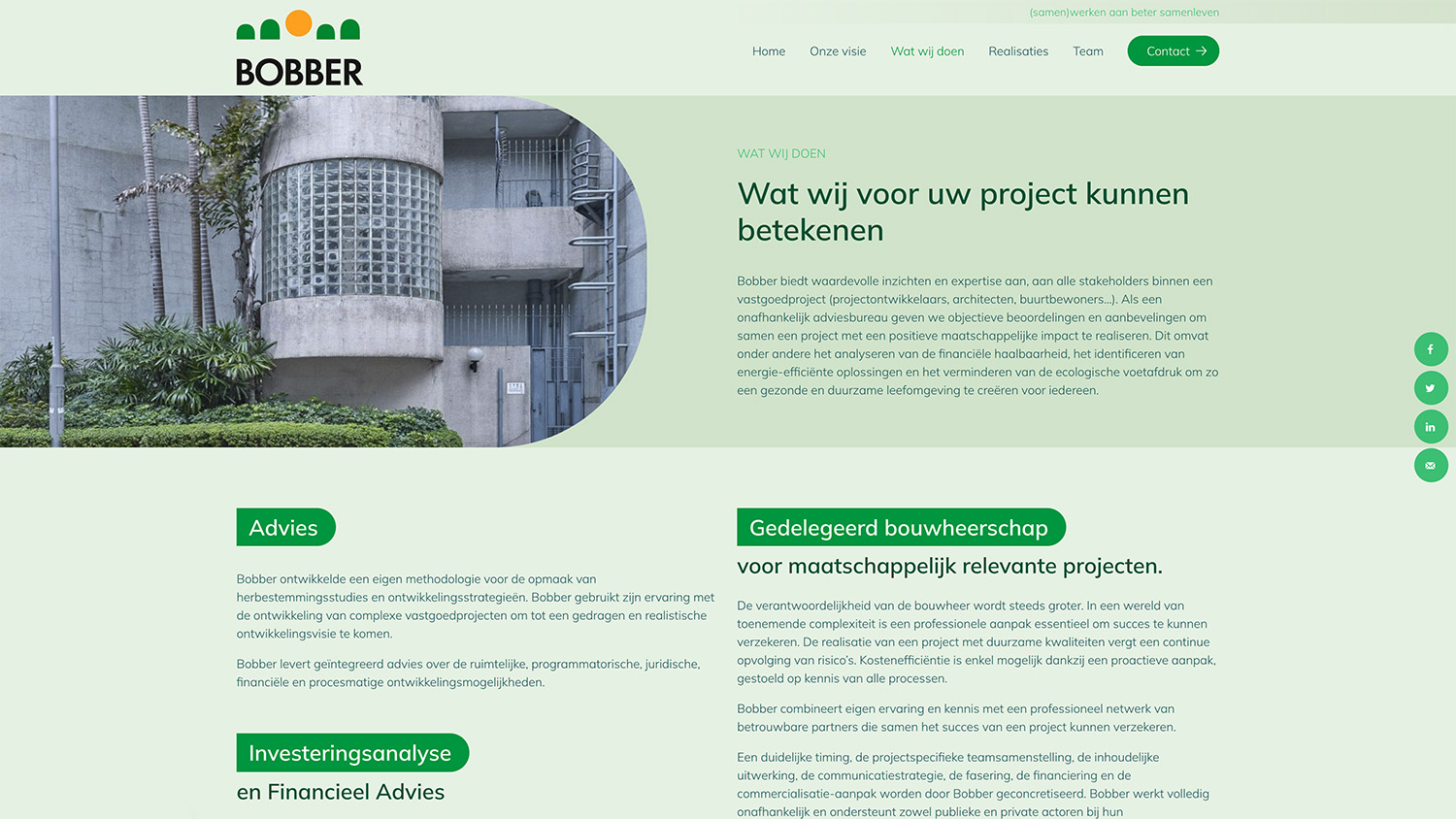 Bobber screenshot wat wij doen - Dynamische website voor een duurzame klant - Motionmill webdesign Antwerpen